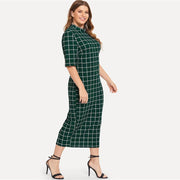 Plus Size Grid Print Maxi Dress