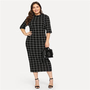 Plus Size Grid Print Maxi Dress