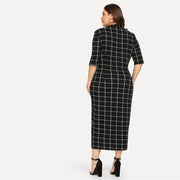 Plus Size Grid Print Maxi Dress