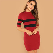 Striped Round Neck Mini Dress
