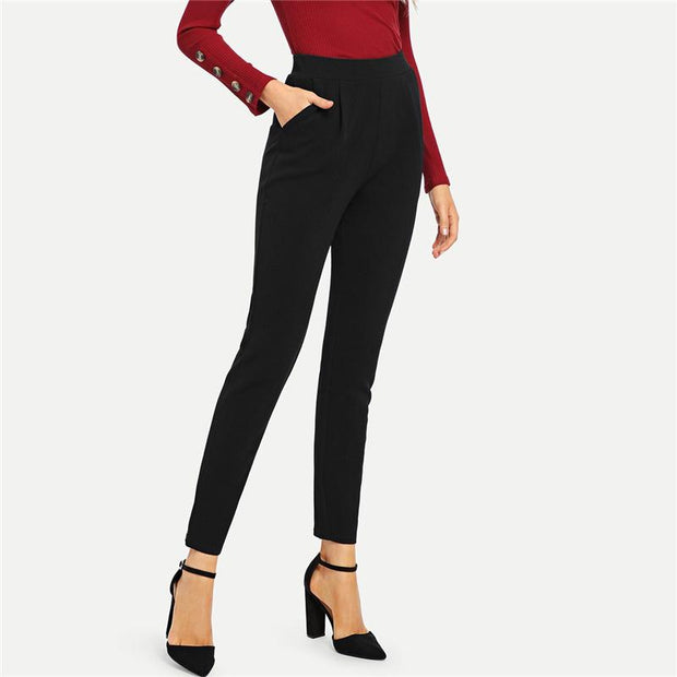 Elastic Waist Plain Pants