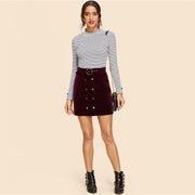 Double Button Belted Velvet Skirt