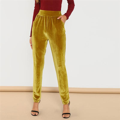 Front Velvet Elastic Waist Pants