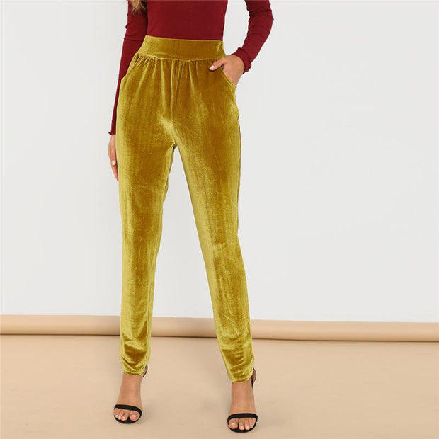 Front Velvet Elastic Waist Pants