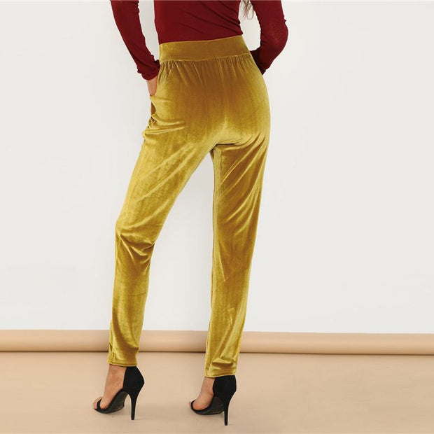 Front Velvet Elastic Waist Pants