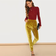 Front Velvet Elastic Waist Pants