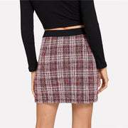 Colorblock Trim Button Up Tweed Skirt
