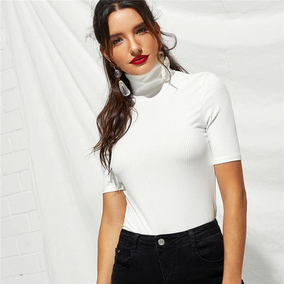 High Neck Rib Knit Slim Top