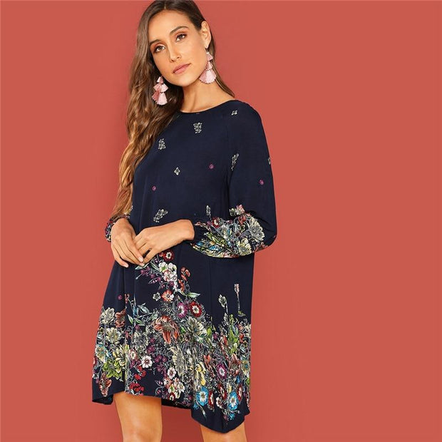 Keyhole Back Floral Trapeze Dress
