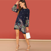 Keyhole Back Floral Trapeze Dress