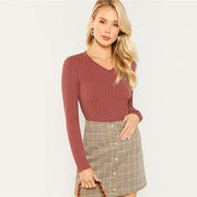 Rust Ribbed Knit Slim Plain Top
