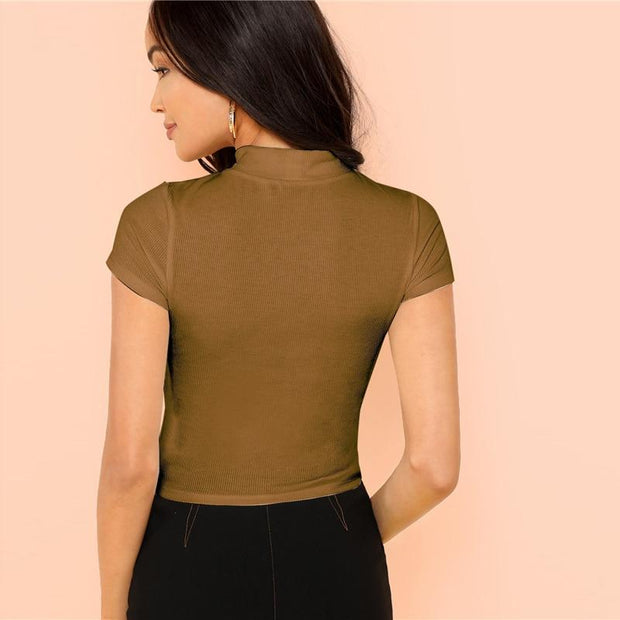 Casual Rib Knit Crop Top