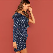 One Shoulder Ruffle Polka Dot Dress