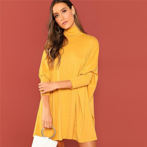 Turtle Neck Tassel Cape Dress