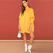 Turtle Neck Tassel Cape Dress