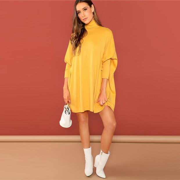 Turtle Neck Tassel Cape Dress