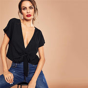 Knot Front Cap Sleeve Crop Top