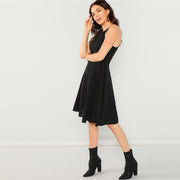 Fit & Flare Solid Halter Midi Dress