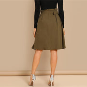 Waist Belted Pleated Pocket Skirt