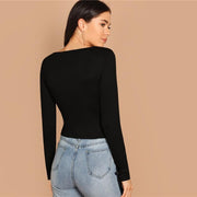 V-Neck Solid Crop Top