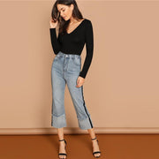 V-Neck Solid Crop Top