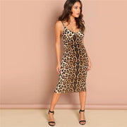 Backless Leopard Print Midi Dress