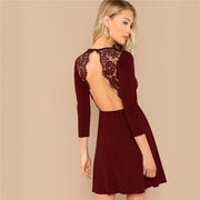 Backless Lace Contrast Mini Dress