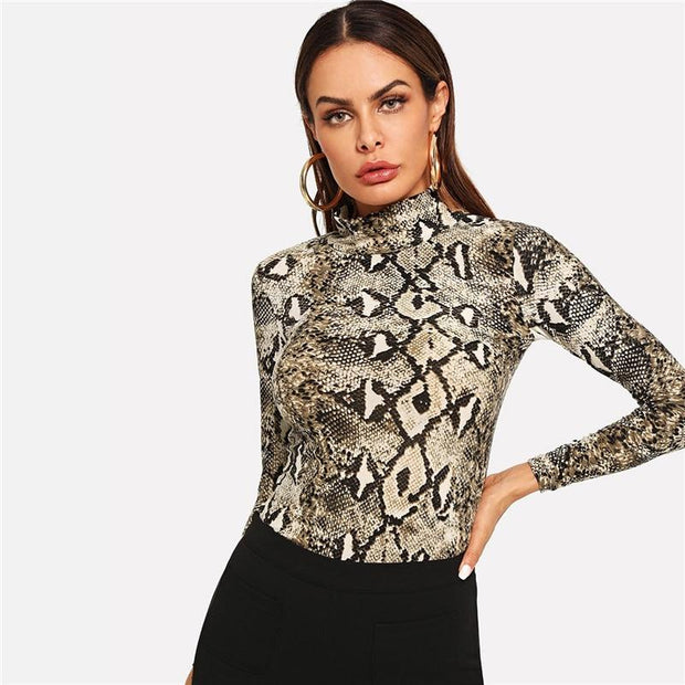 High Neck Snakeskin Print Top
