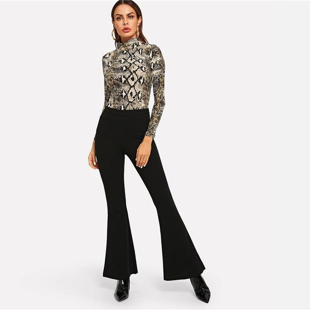 High Neck Snakeskin Print Top