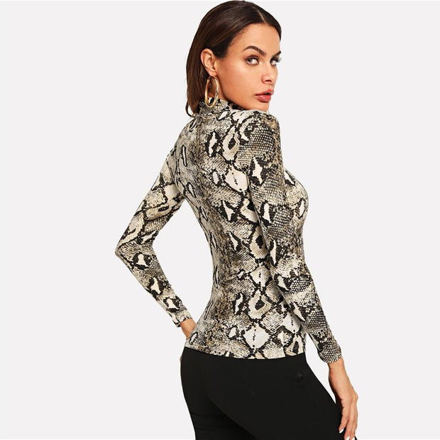 High Neck Snakeskin Print Top