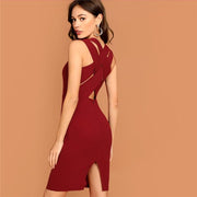 Plunging Neck Pencil Dress