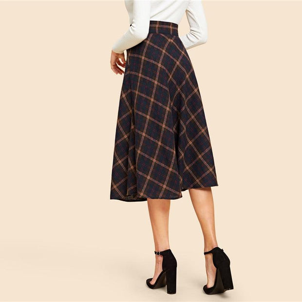 Vintage Plaid Print Skirt