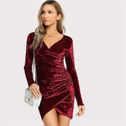 Ruched Overlap Surplice Mini Dress