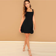 Straps Sleeveless Plain A Line Mini Dress