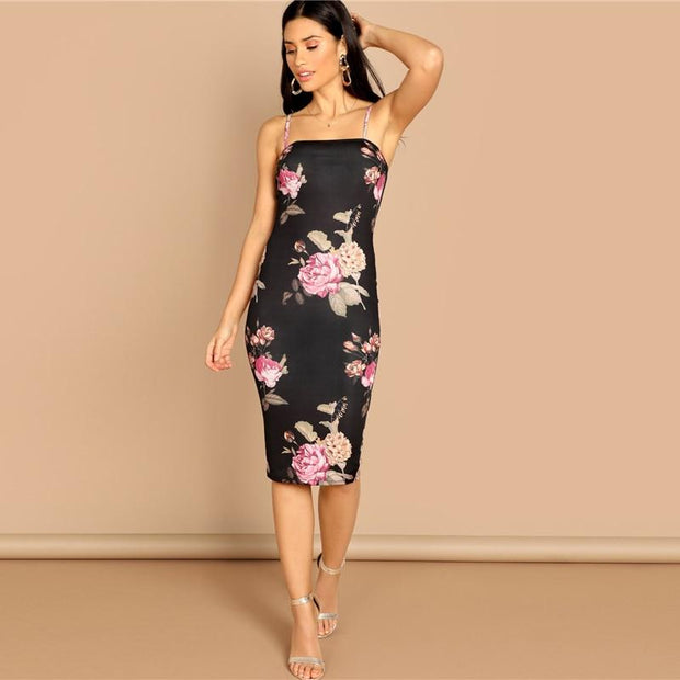 Flower Print Cami Midi Dress