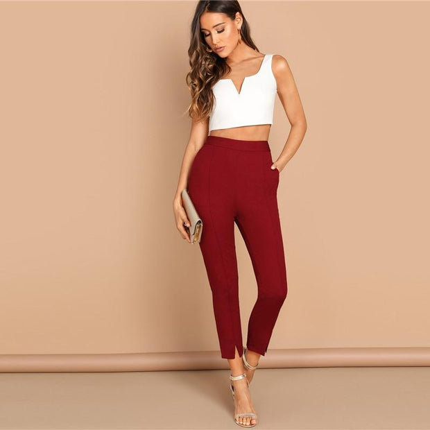 Split Hem Zipper Crop Pants