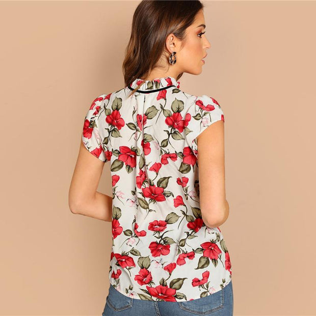 Ruffle Armhole Floral Top