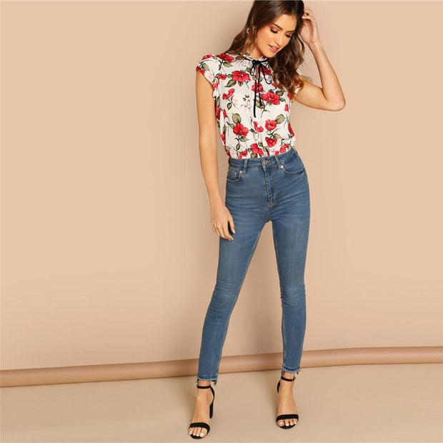 Ruffle Armhole Floral Top