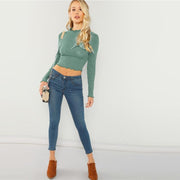 Lettuce Trim  Round Neck Crop Top