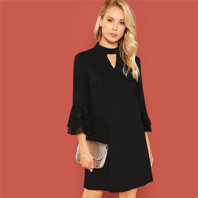 Cut Out Front Eyelash Lace Trim Dress