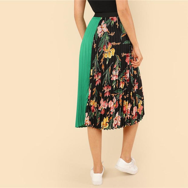 Floral Boho Pleated Skirt