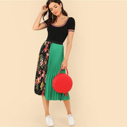Floral Boho Pleated Skirt