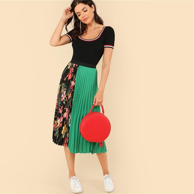 Floral Boho Pleated Skirt