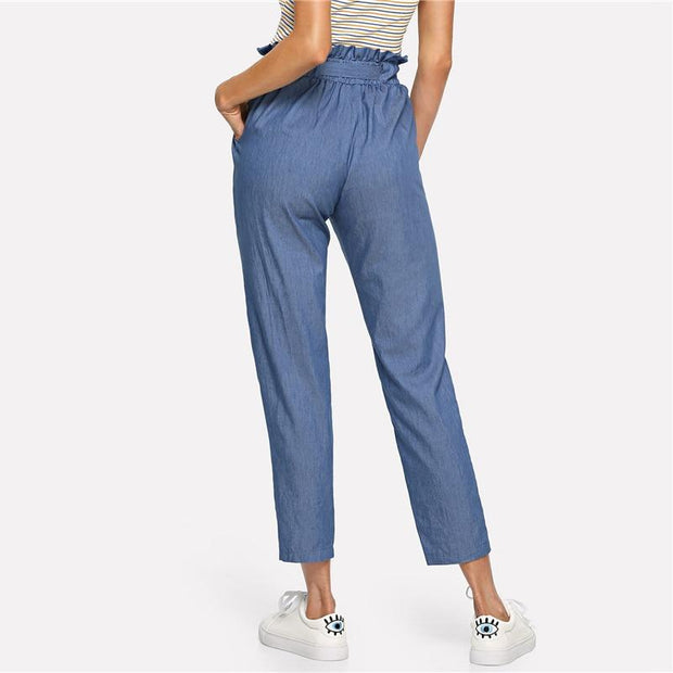 Belted Ruffle Mid Waist Pants