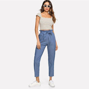 Belted Ruffle Mid Waist Pants