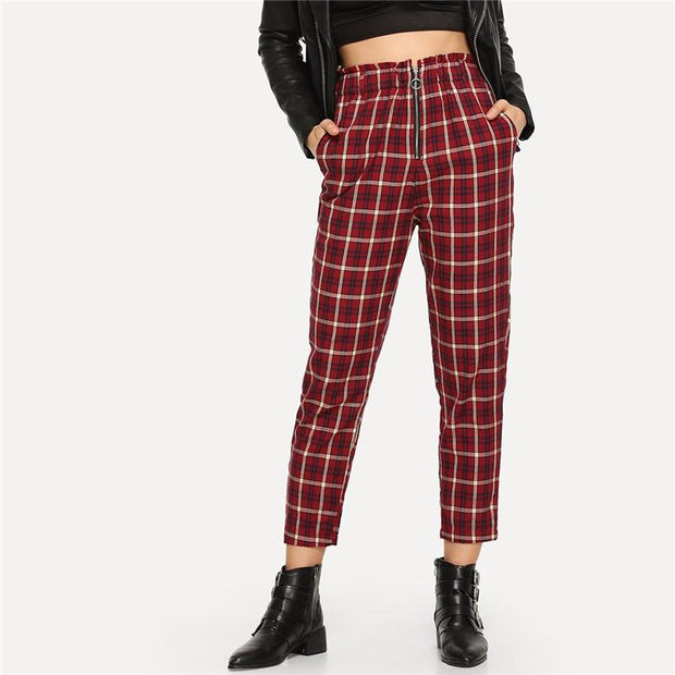 Plaid Pocket Exposed Zip Fly Pants