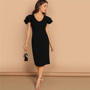 Fitted Ruffle Scoop Neck Dress