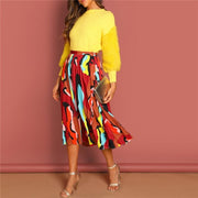 Graphic Print Pleated Skirt