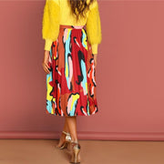 Graphic Print Pleated Skirt