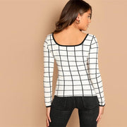 Contrast Binding Grid Scoop Neck Top